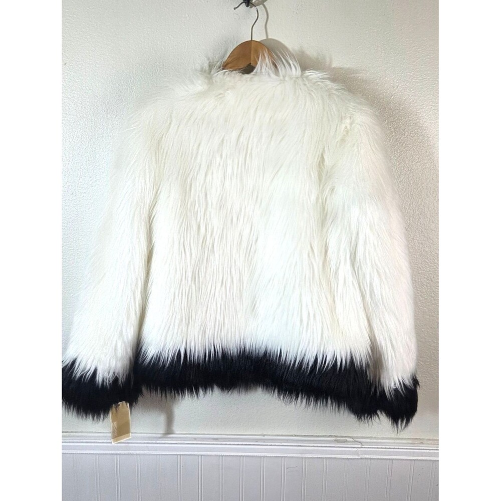 NWT Michael Michael Kors Faux Fur Jacket Womens Small White Black Colorblock - Picture 6 of 11